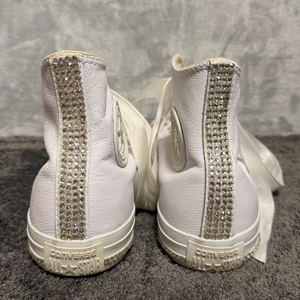 Custom White Converse High Tops Swarovski Crystal Encrusted Women’s 9 - Picture 5 of 8
